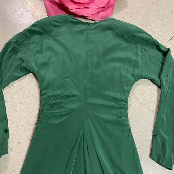 EQUIPMENT FEMME‎ Arya Green Silk Ruched Midi Dress Elegant Old Money Chic - Picture 11 of 16